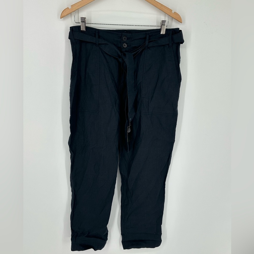 NEW Lauren Ralph Lauren Sz 10 Women’s Pants Navy Chambray 100% Linen Tie Belt K7
